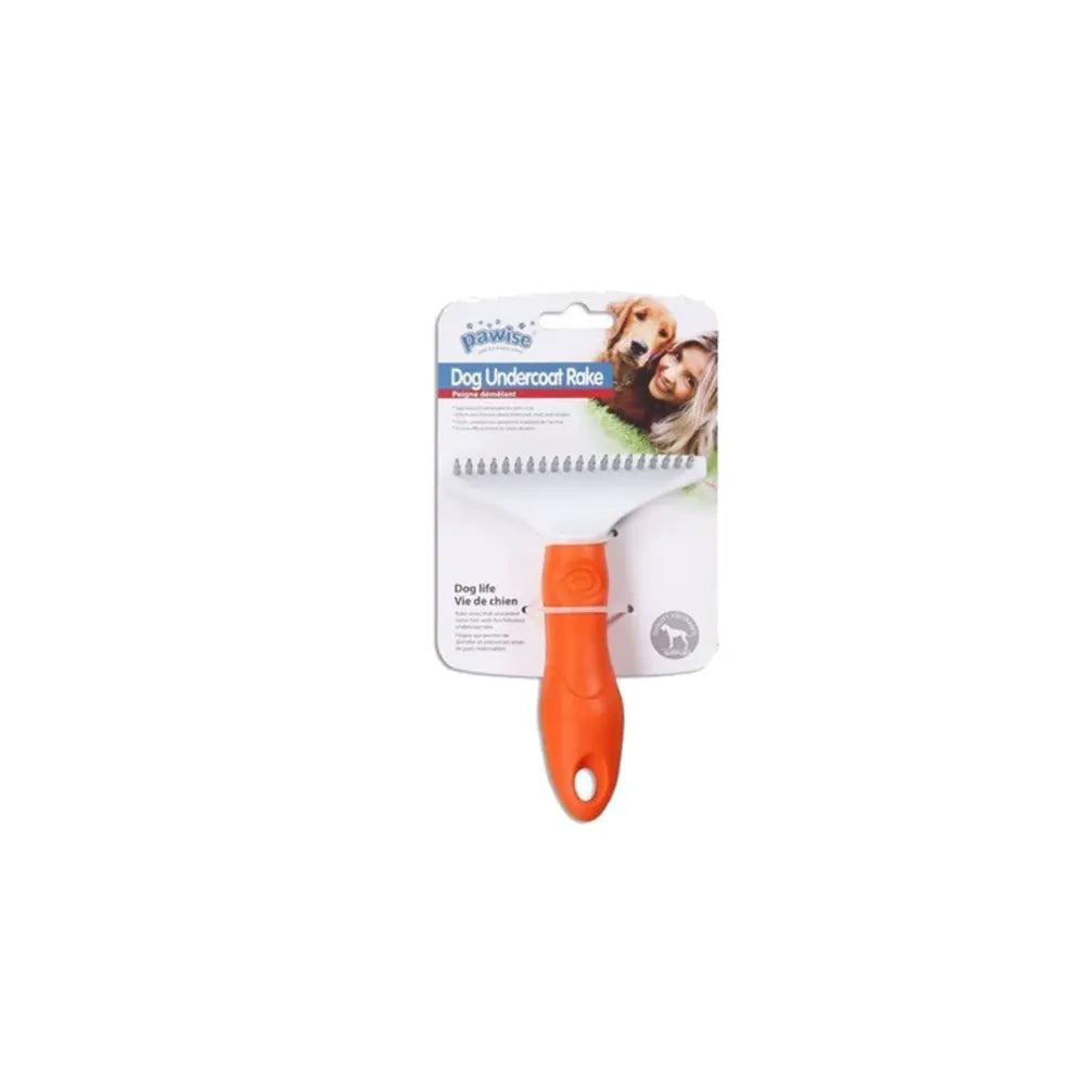 Pawise Rasqueta para cuidado de pelaje canino, peine metálico con mango naranja para remover subpelo y nudos fácilmente