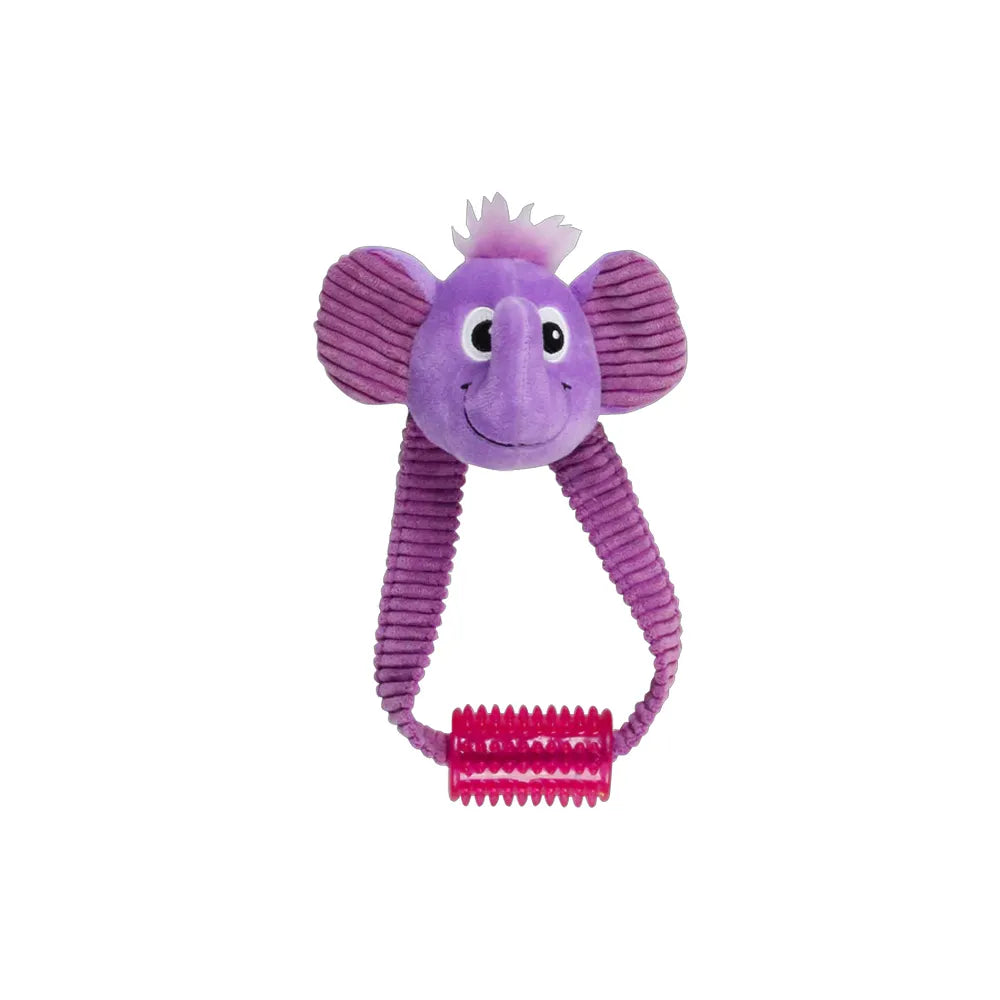 Pawise Juguete Elefante con Tirador interactivo, figura de elefante morado con asas de tela y rodillo texturizado para morder