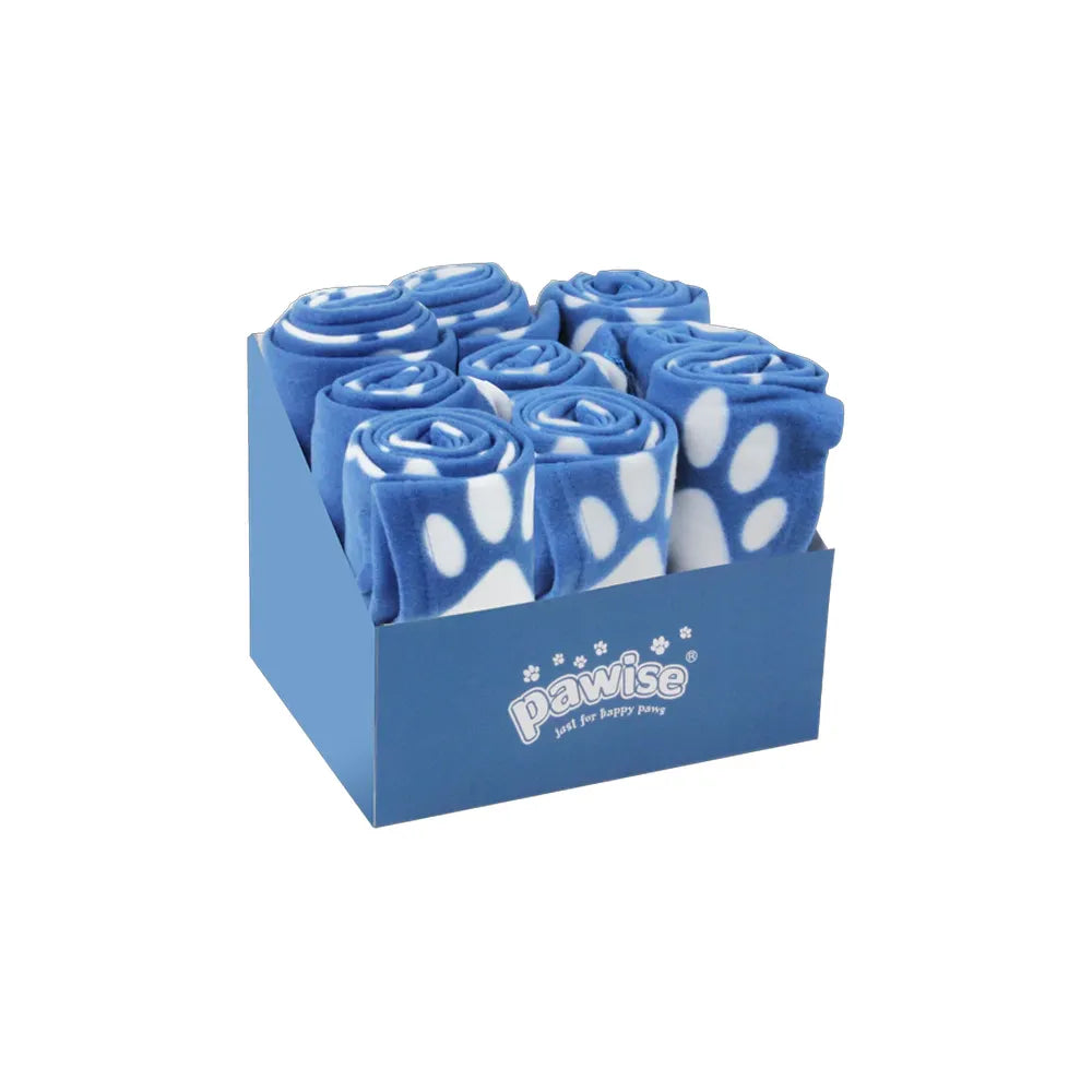 Pawise Manta para Mascotas, mantas de felpa azul con estampado de patas blancas presentadas en caja organizadora