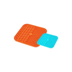 Pawise Mat para Lamer Cuadrado en colores naranja y azul, tapete texturizado con patrones para estimular y calmar a mascotas