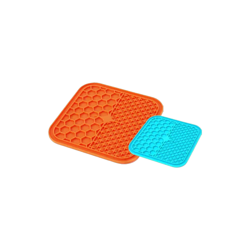 Pawise Mat para Lamer Cuadrado en colores naranja y azul, tapete texturizado con patrones para estimular y calmar a mascotas