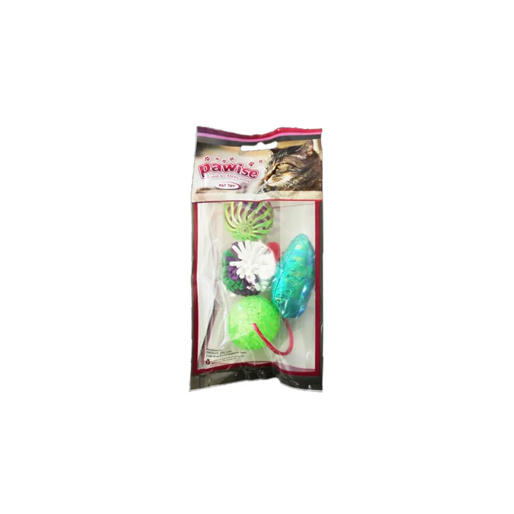 Pawise Set Juguetes 4 Ratones para Gatos en empaque, incluye pelotas y ratón de juguete con diferentes texturas