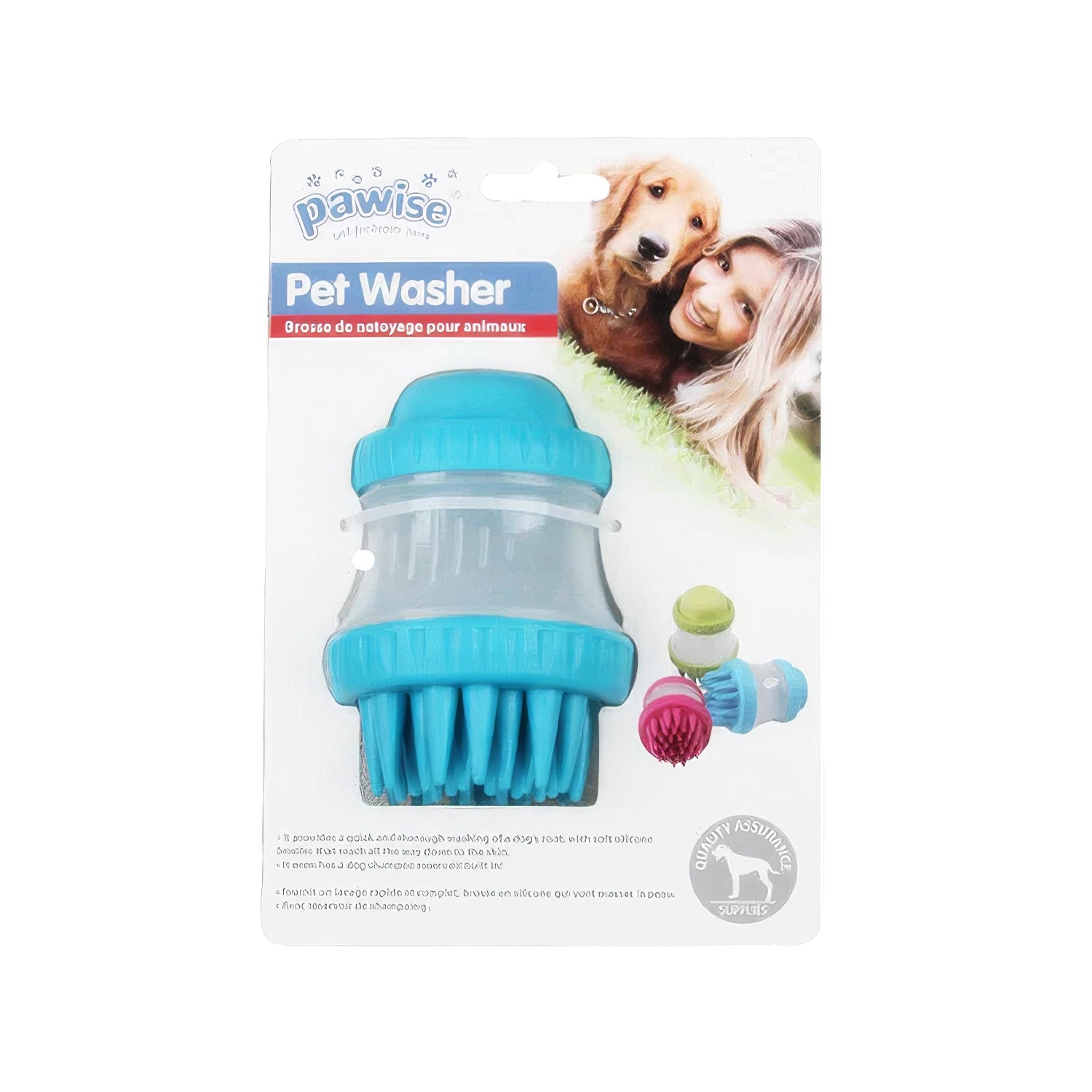 Pawise Cepillo de Baño para Mascotas azul con cerdas de silicona y dispensador para limpiar perros y gatos.