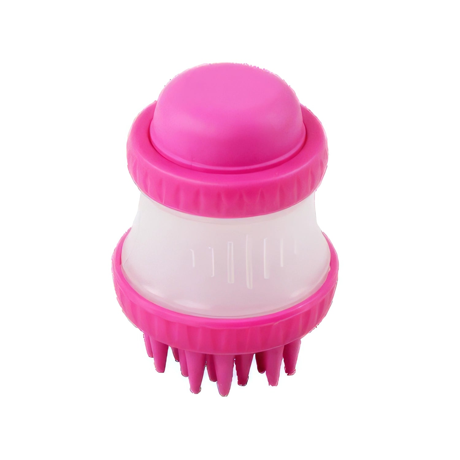 Pawise Cepillo de Baño para Mascotas rosado con cerdas de silicona y dispensador para limpiar perros y gatos.