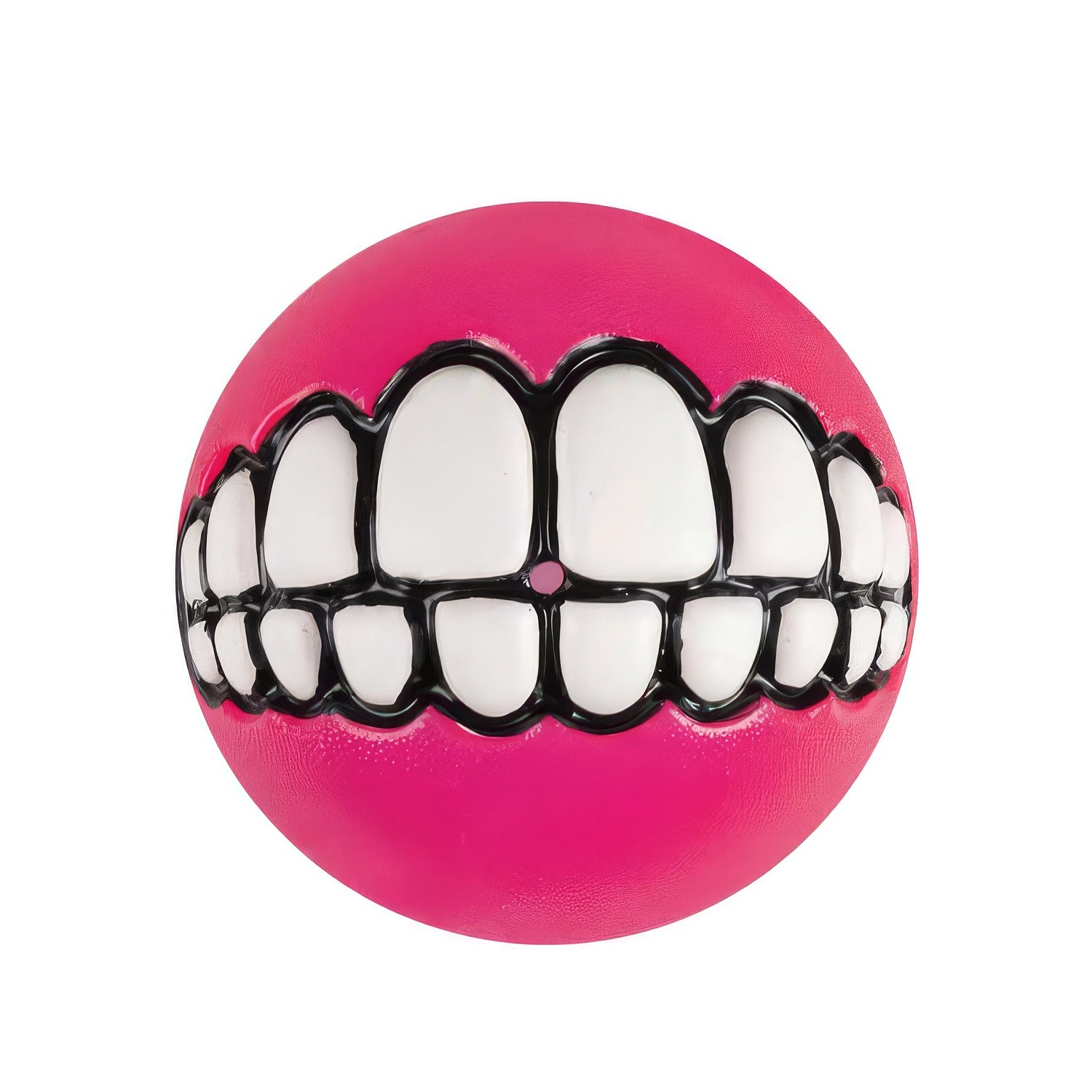 Kong Grinz Balls Pelotas para Perros color rosa con diseño de dientes blancos impresos, juguete resistente para buscar y morder.