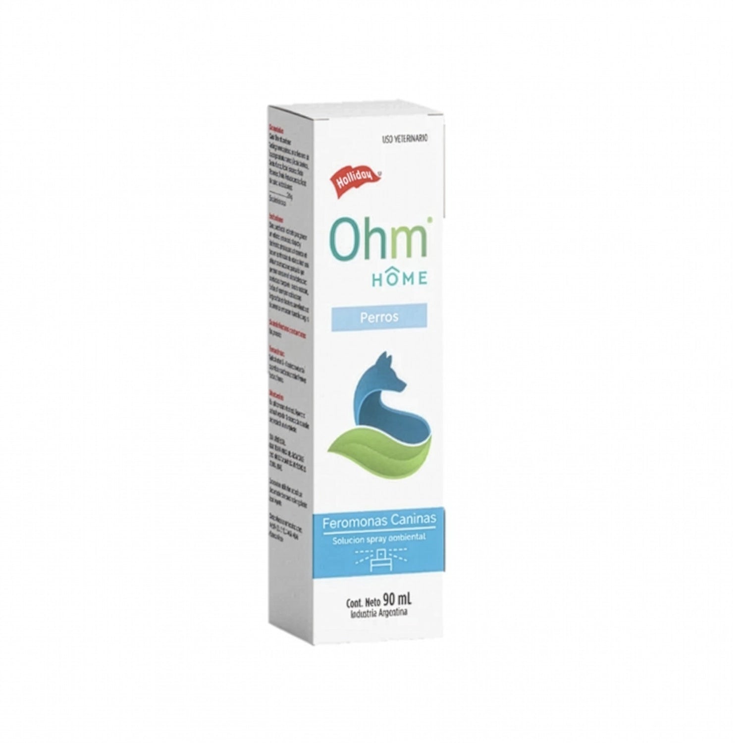 Ohm Home Spray para Perros, spray ambiental con feromonas caninas en presentación de 90 ml para uso veterinario.