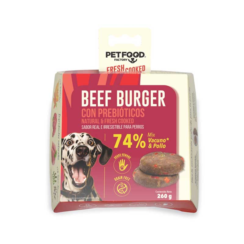 PetFood Factory Burger Mix de Vacuno y Pollo con Prebióticos para Perros 260 g