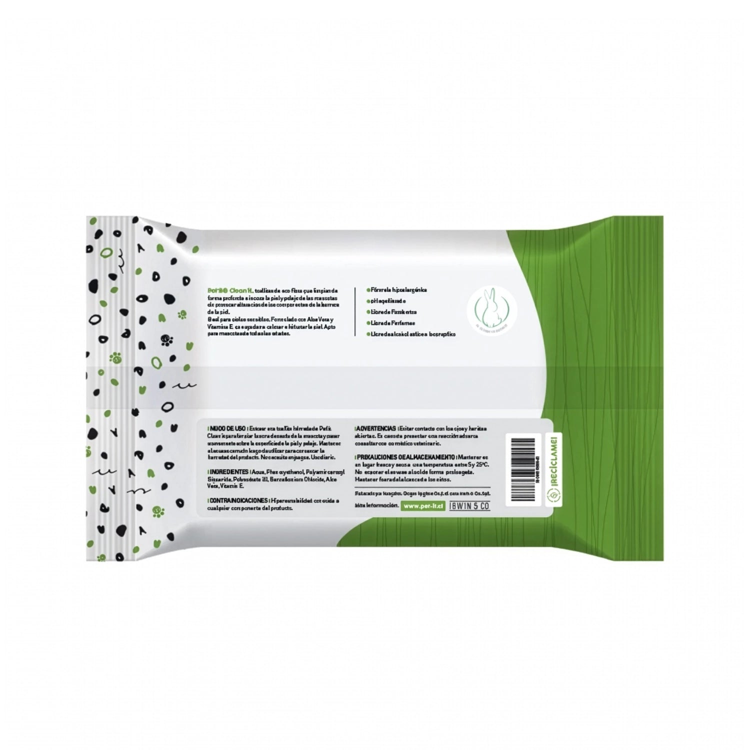 Pet it Toallitas Desechables "Clean'it" para Mascotas, pack de 80 unidades biodegradables con aloe vera y vitamina E.