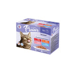 Plaisir Pouch Chunks Mix Sabores para Gatos 12 x 100 g, pack de alimento húmedo con cuatro variedades en salsa.