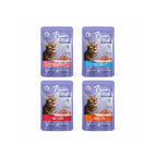 Plaisir Pouch Chunks Mix Sabores para Gatos 12 x 100 g, pack de alimento húmedo con cuatro variedades en salsa.