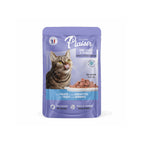 Plaisir Pouch Chunks Trucha y Camarones para Gatos, alimento húmedo en salsa para gatos adultos y esterilizados.