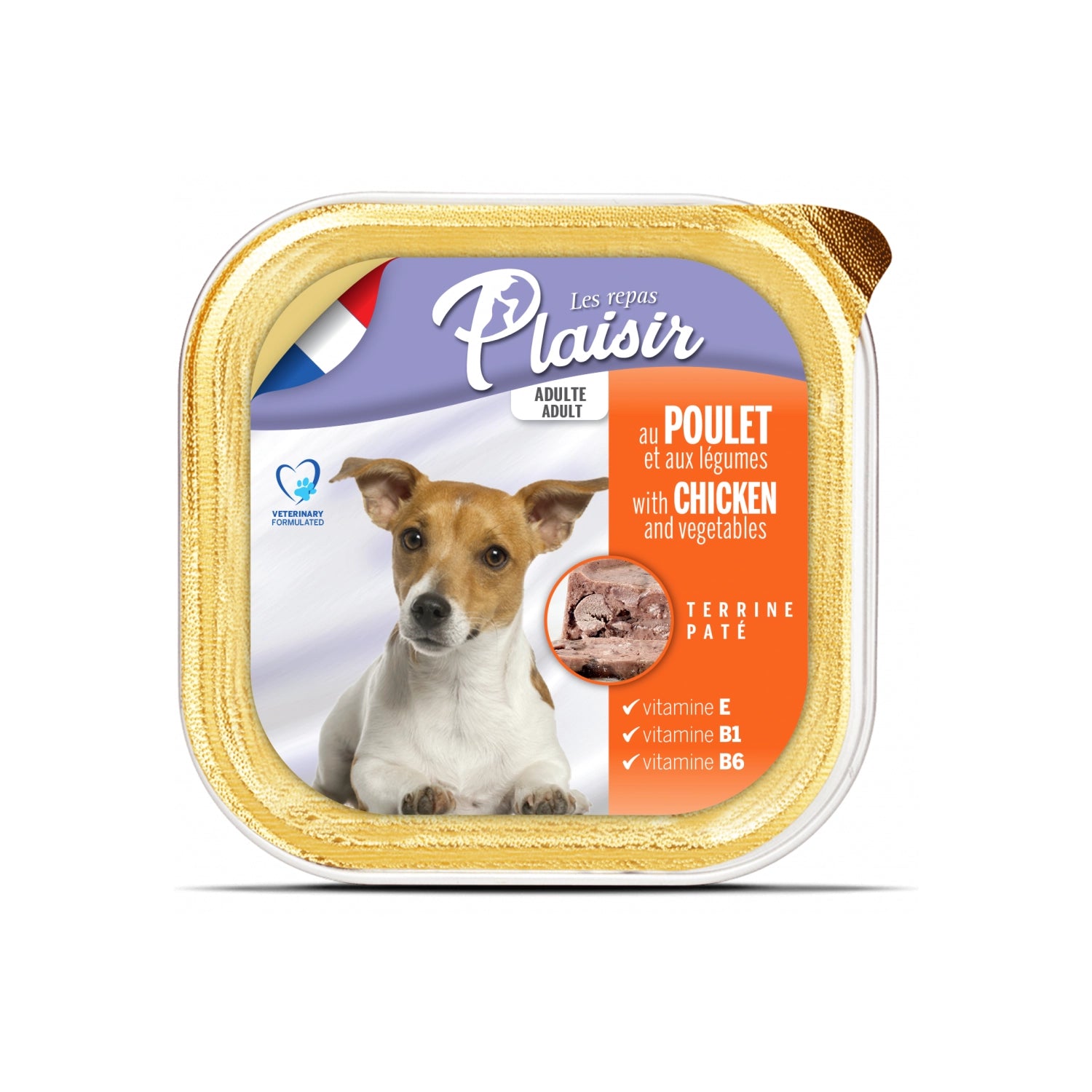 Plaisir Pate Alutray Pollo y Vegetales para Perros, alimento húmedo en terrina para perros adultos con vitaminas.