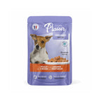 Plaisir Pouch Pollo y Vegetales para Perros, alimento húmedo con trozos de pollo y vegetales en salsa para perros adultos.