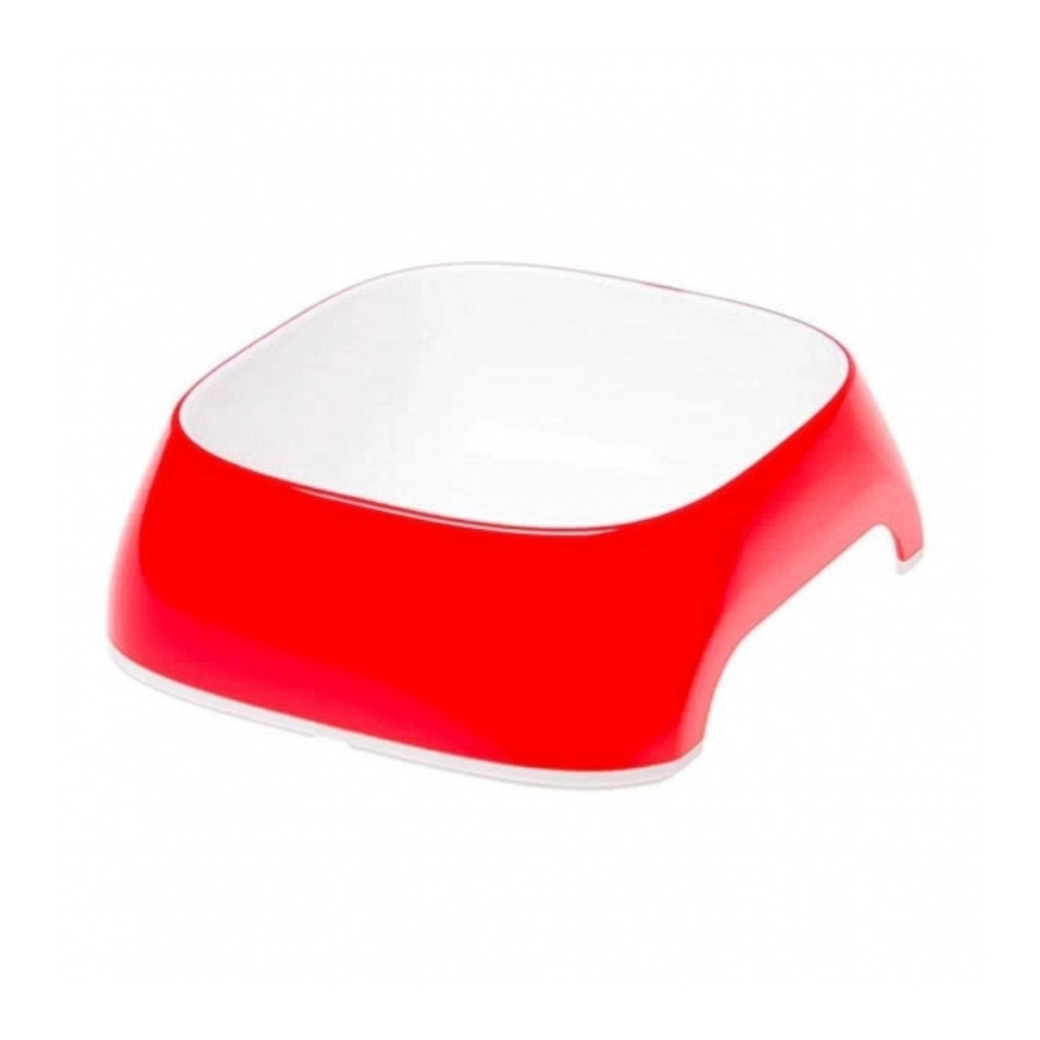 Plato Glam Ferplast 200 mL para perros y gatos en color rojo con interior blanco, diseño ergonómico de plástico y base estable.