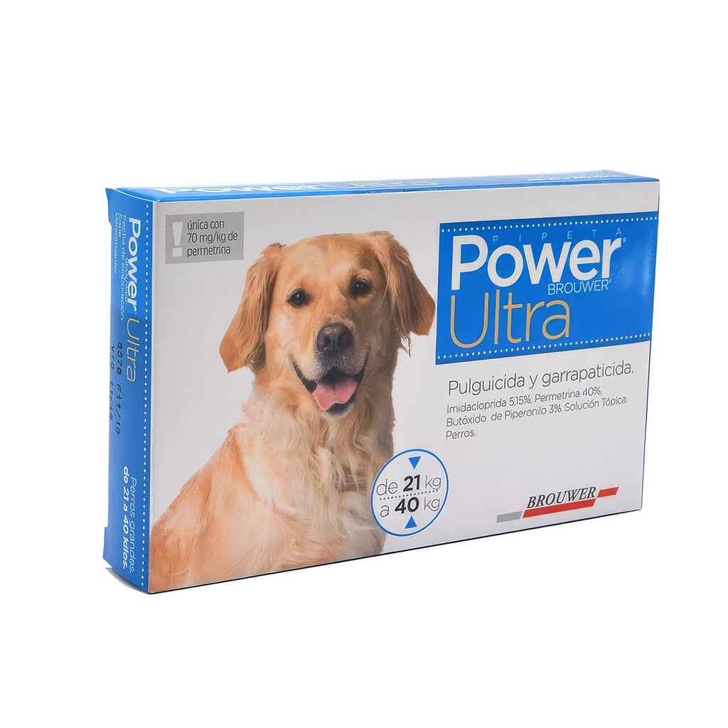 Antiparasitario Pipeta POWER ULTRA para Perros, tratamiento tópico contra pulgas y garrapatas para perros de 21 a 40 kg.