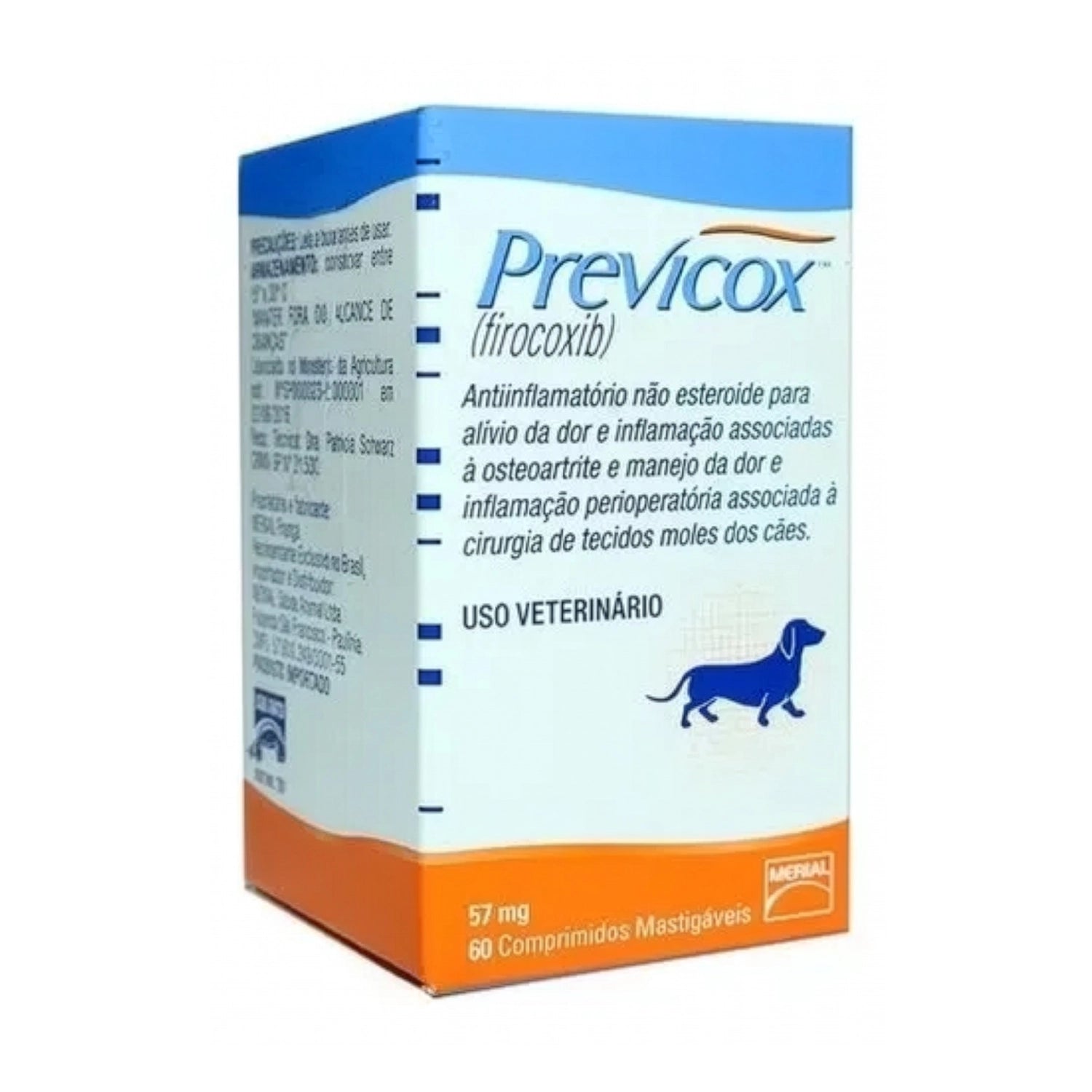 Previcox 57 mg en caja con 60 comprimidos masticables para perros y tratamiento antiinflamatorio veterinario.