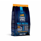 Primal Spirit Wild Waters para Perros en bolsa original con diseño azul, receta de pescado fresco y arroz para perros adultos.