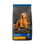 Bolsa de Pro plan Active Mind Raza Mediana y Grande, alimento para perros adultos, diseño negro con perro y sello Optiage.