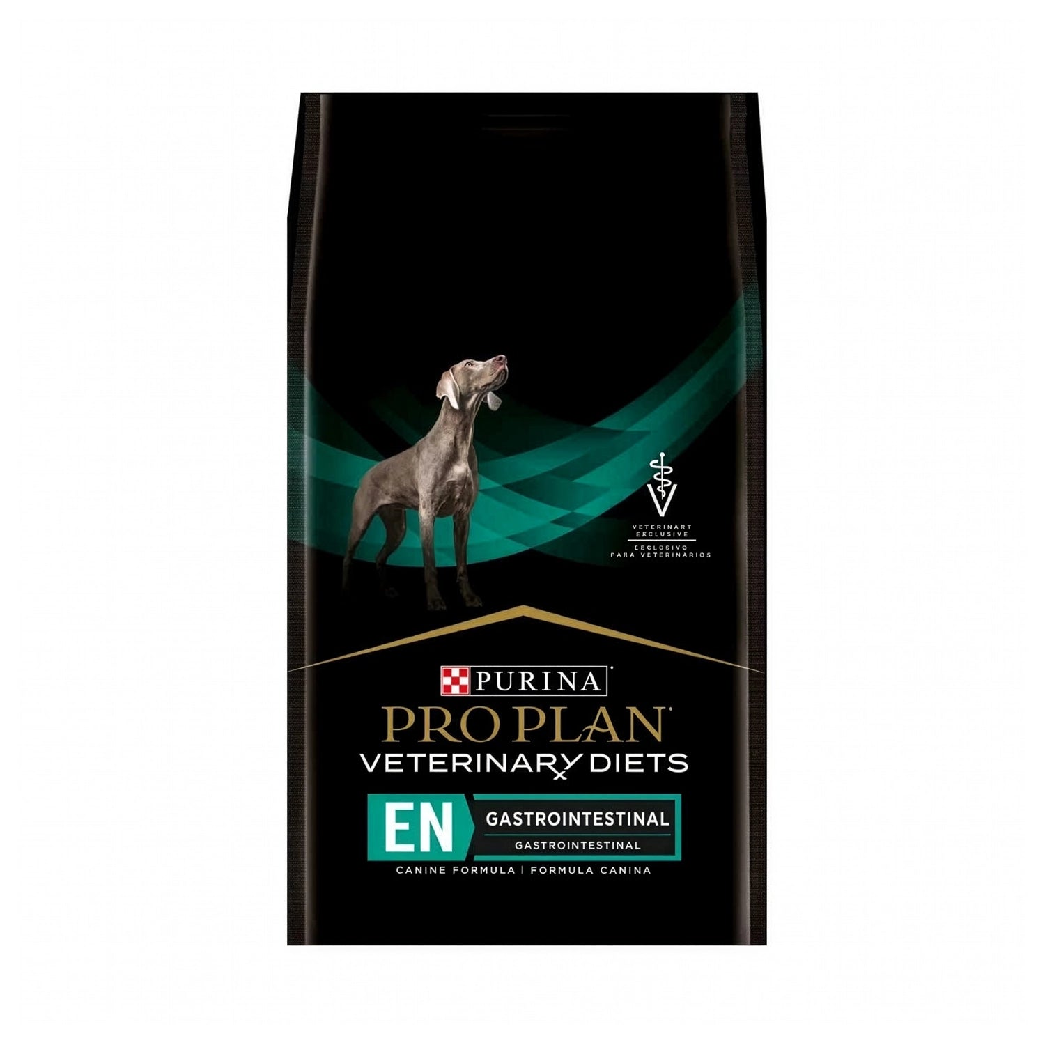 Pro Plan Veterinary Diet EN "Gastroentérico" para perros, alimento veterinario seco con fórmula gastrointestinal y diseño negro.
