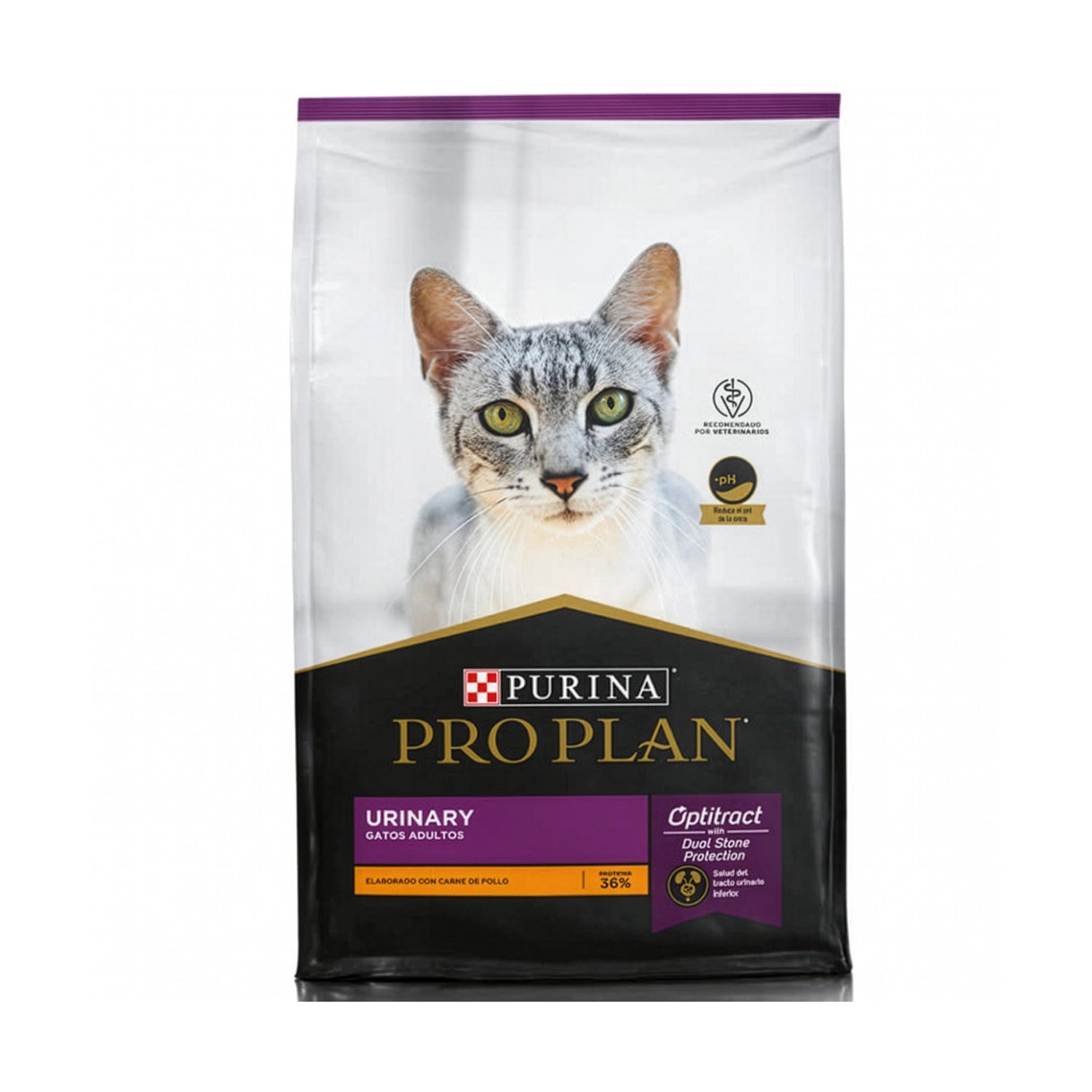 Pro Plan Gato Urinario en bolsa de alimento seco para gatos adultos, con pollo y soporte para la salud del tracto urinario.