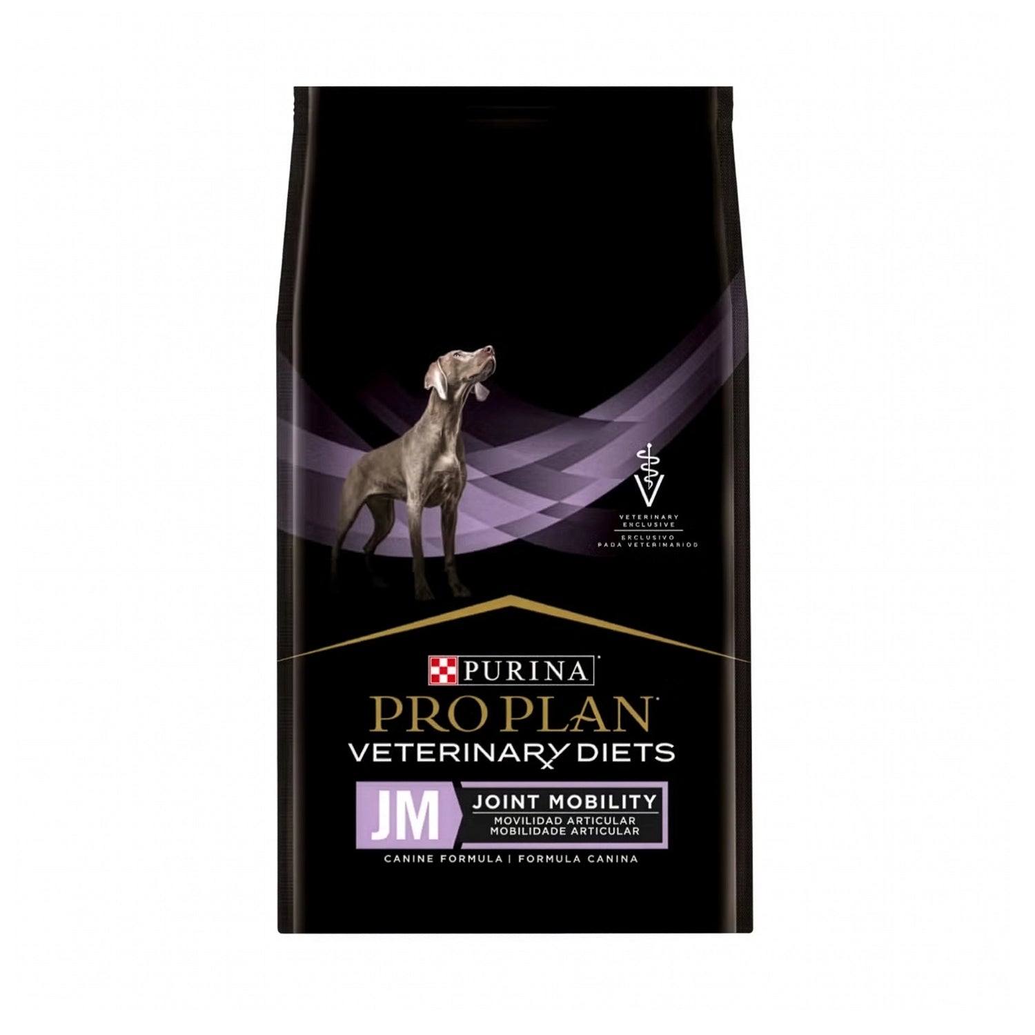 Pro Plan Veterinary Diets JM "Mobilidad articular" en bolsa para perros, con imagen de perro adulto y fórmula veterinaria.