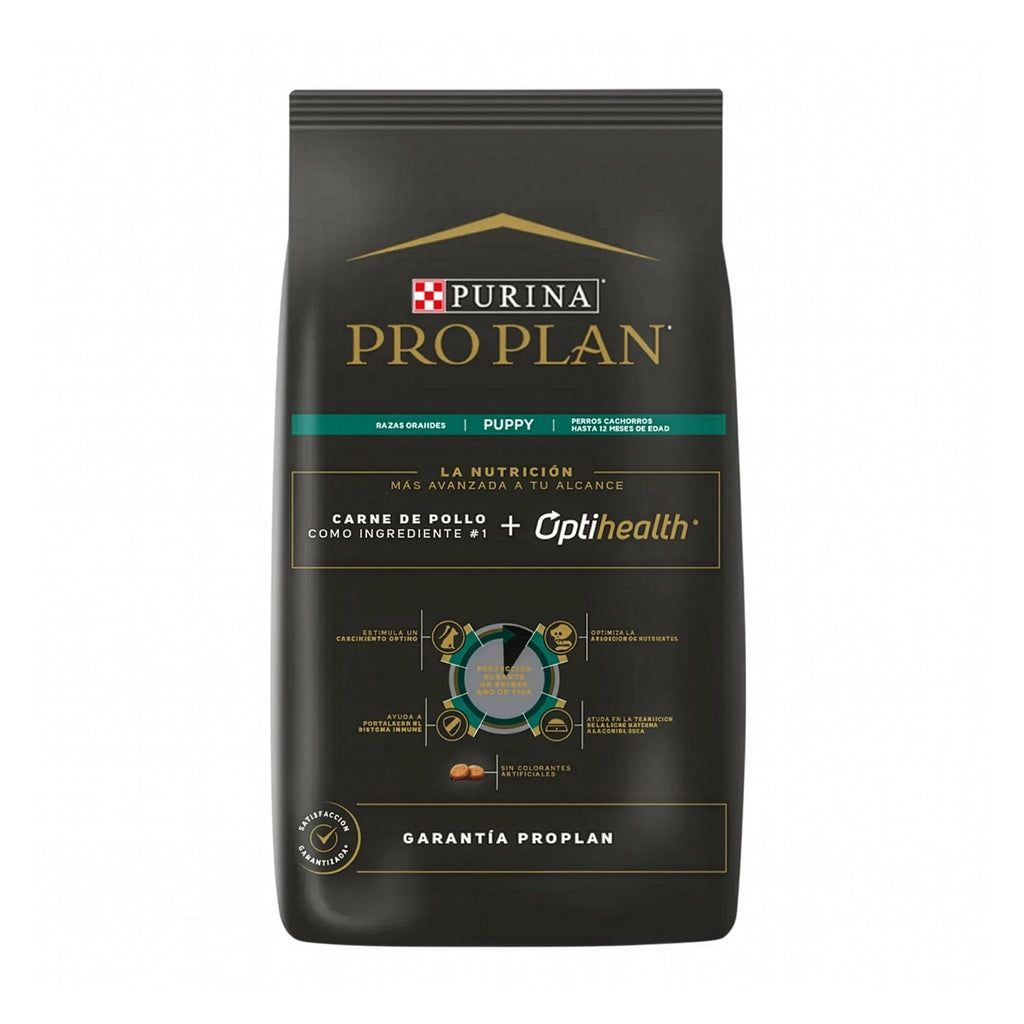Pro Plan para Cachorros Razas Grandes en bolsa con perro cachorro de raza grande, pollo como primer ingrediente y Optistart.