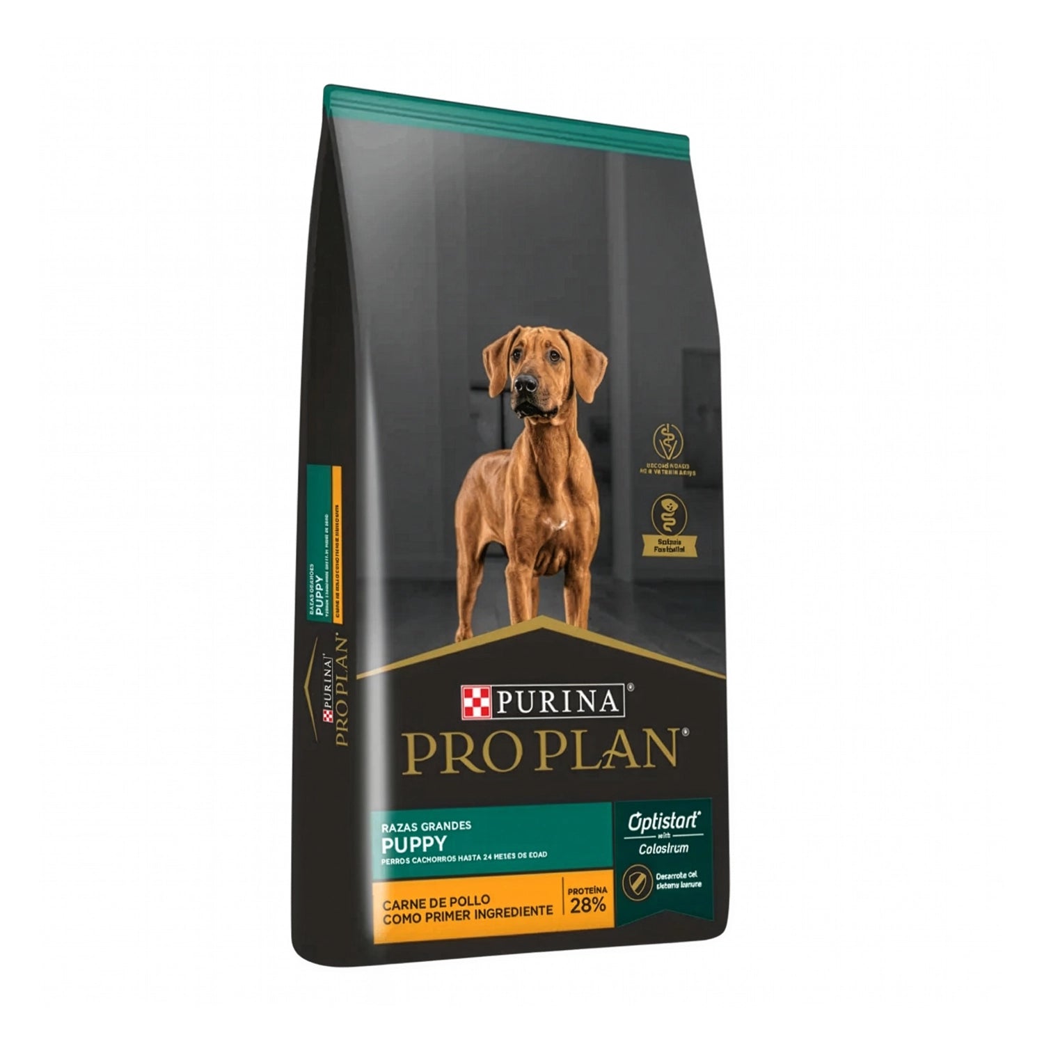 Pro Plan para Cachorros Razas Grandes en bolsa con perro cachorro de raza grande, pollo como primer ingrediente y Optistart.