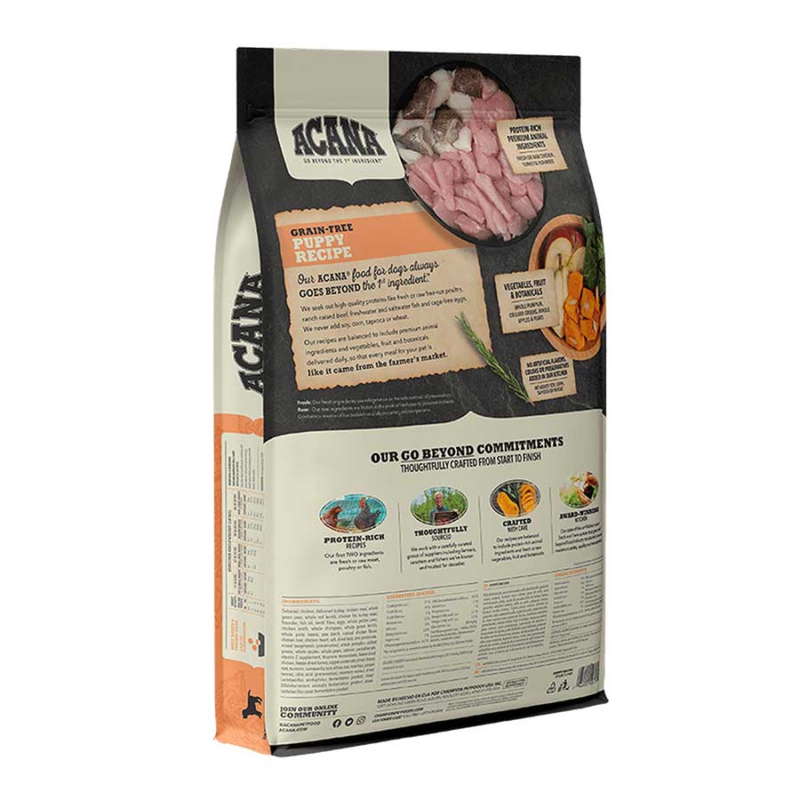 Acana Heritage Puppy & Junior para Cachorro alimento seco con pollo fresco, pavo y huevos, receta rica en proteína para crecimiento.