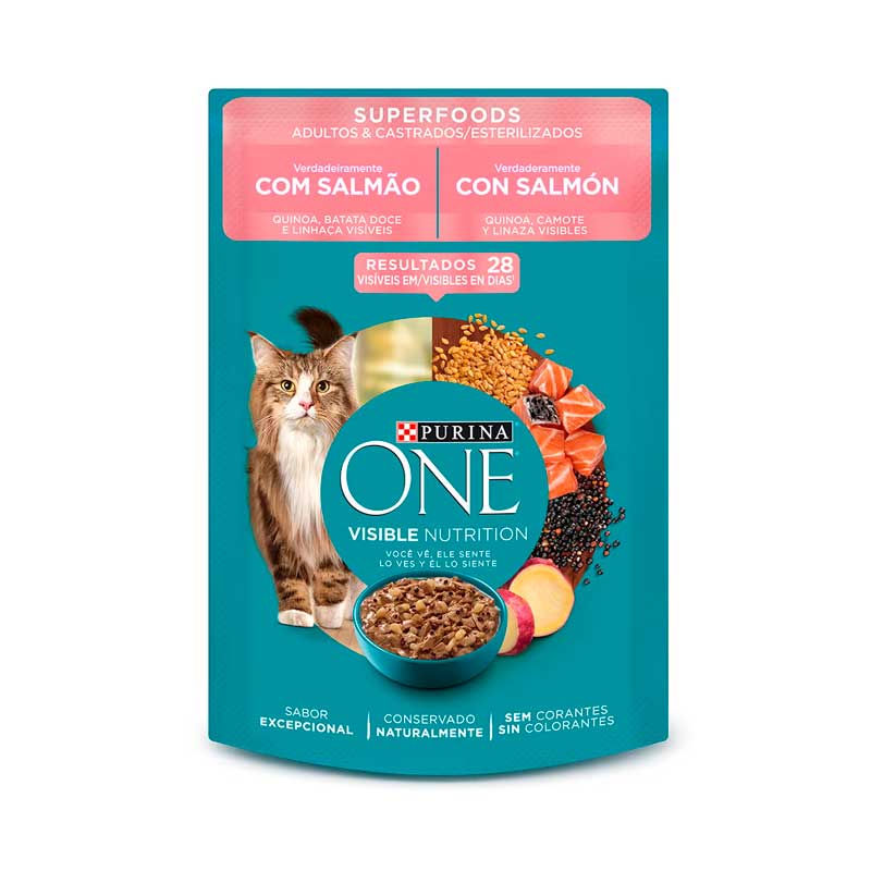 Purina One Pouch Superfoods Salmón Gatos Adultos y Esterilizados