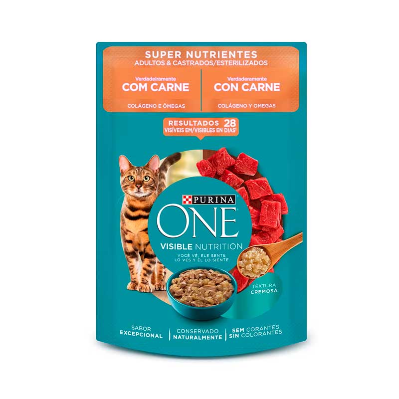 Purina One Pouch Super Nutrientes Carne para Gatos Adultos y Esterilizados