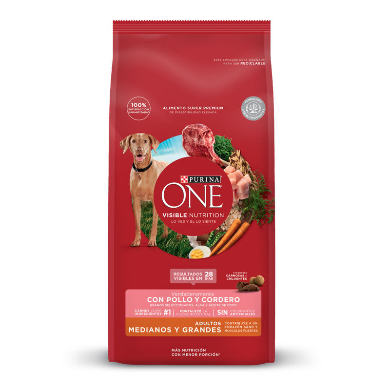 Purina One Pollo y Cordero para Perros Medianos y Grandes - 12 Kg