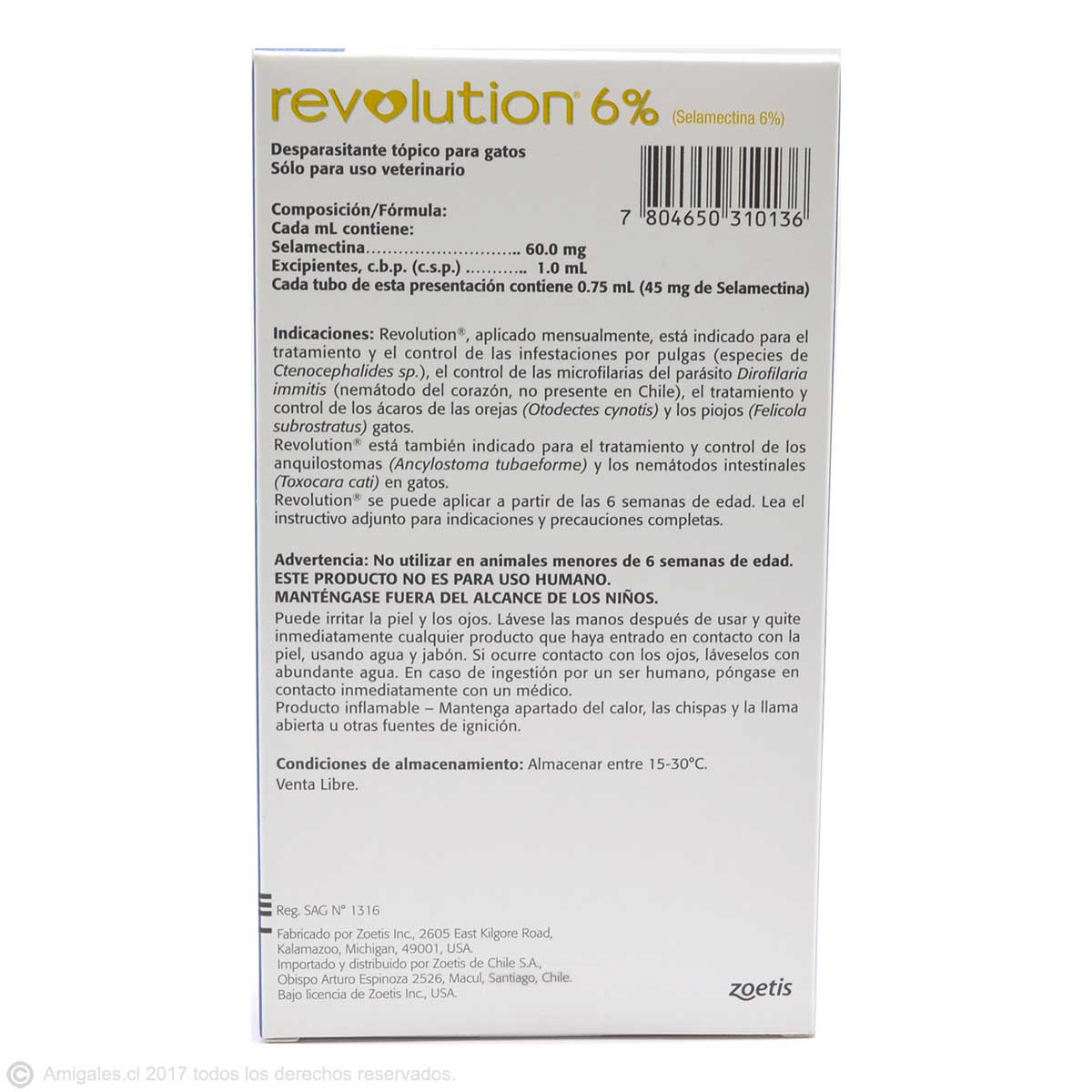 Antiparasitario REVOLUTION 6% para Gatos de 2,6 a 7,5 kg