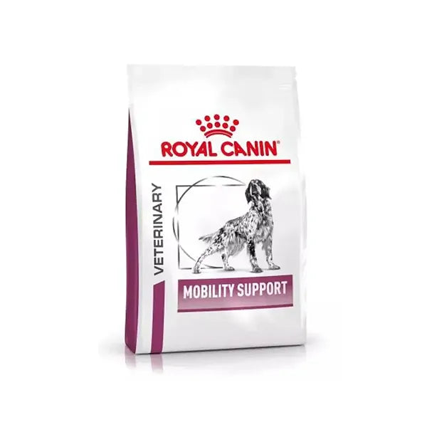 Royal Canin Mobility para Perros alimento seco veterinario para soporte articular, saco blanco con detalles rosados y perro