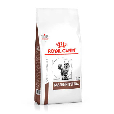 Royal Canin Gastrointestinal para Gatos comida seca digestiva, bolsa blanca con diseño clínico y logo rojo visible