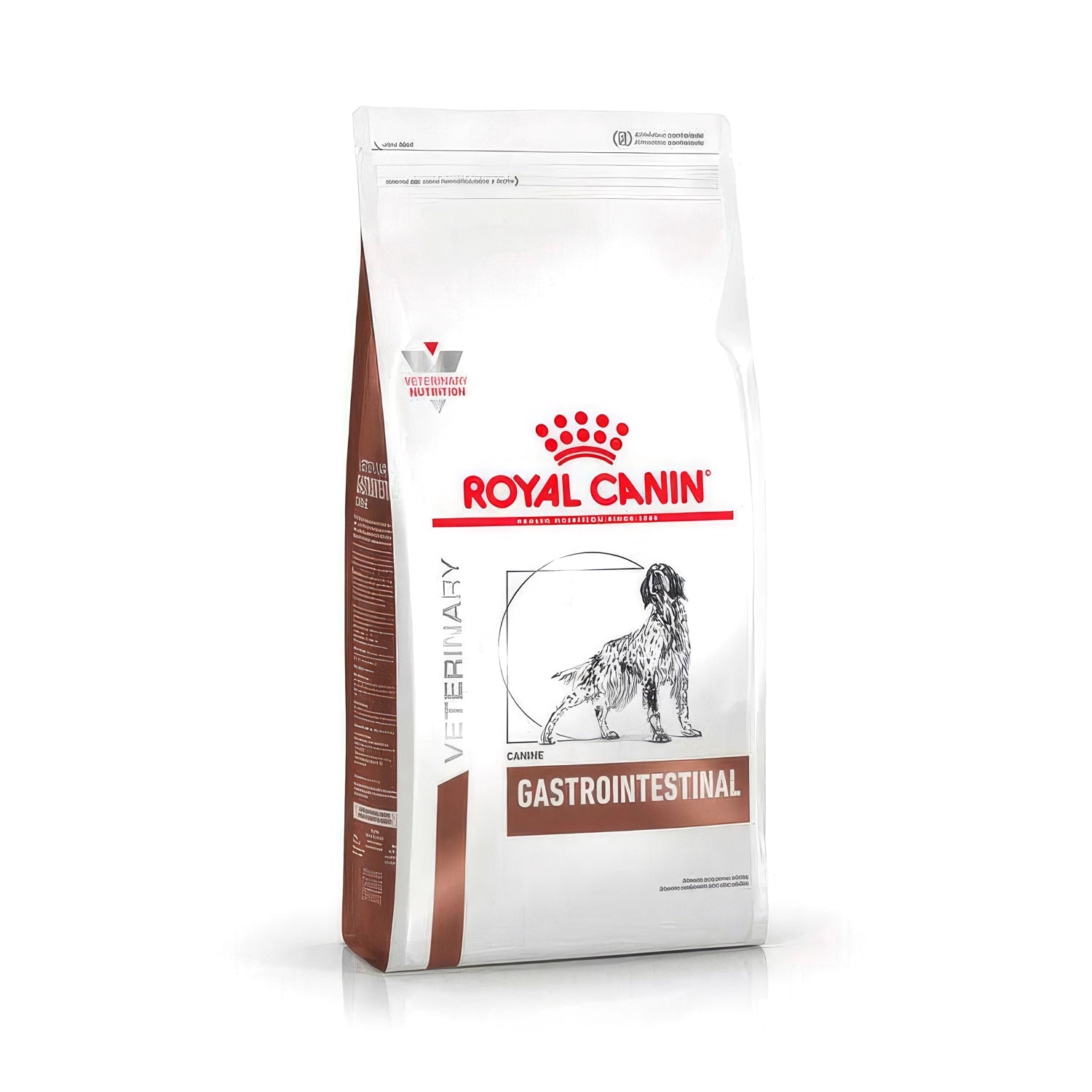 Royal Canin Gastrointestinal para Perros alimento seco veterinario para salud digestiva, saco blanco con detalles café y perro