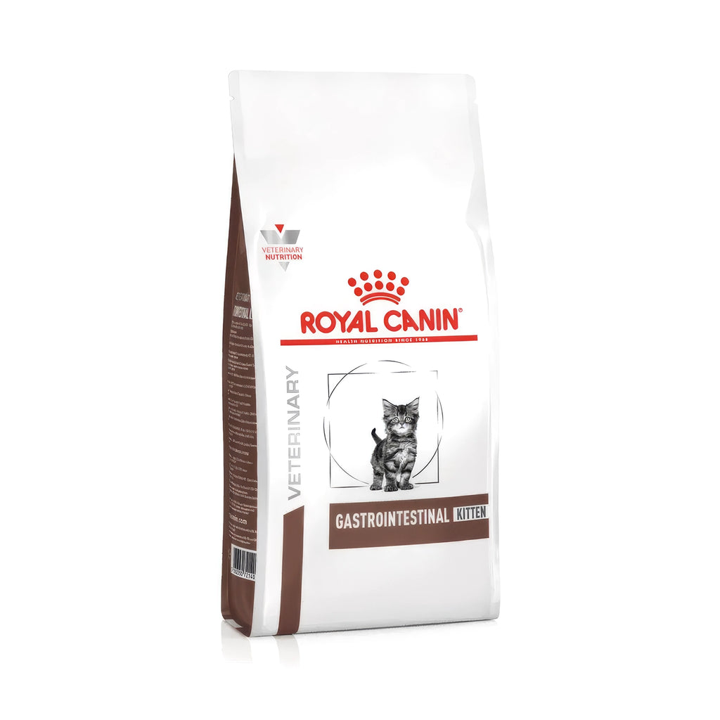 Royal Canin Gastrointestinal Kitten comida seca digestiva para gatos, bolsa blanca con diseño clínico y logo rojo visible