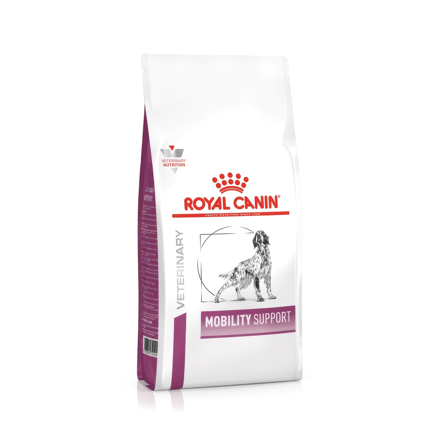 Royal Canin Mobility para Perros alimento seco veterinario para soporte articular, saco blanco con detalles rosados y perro