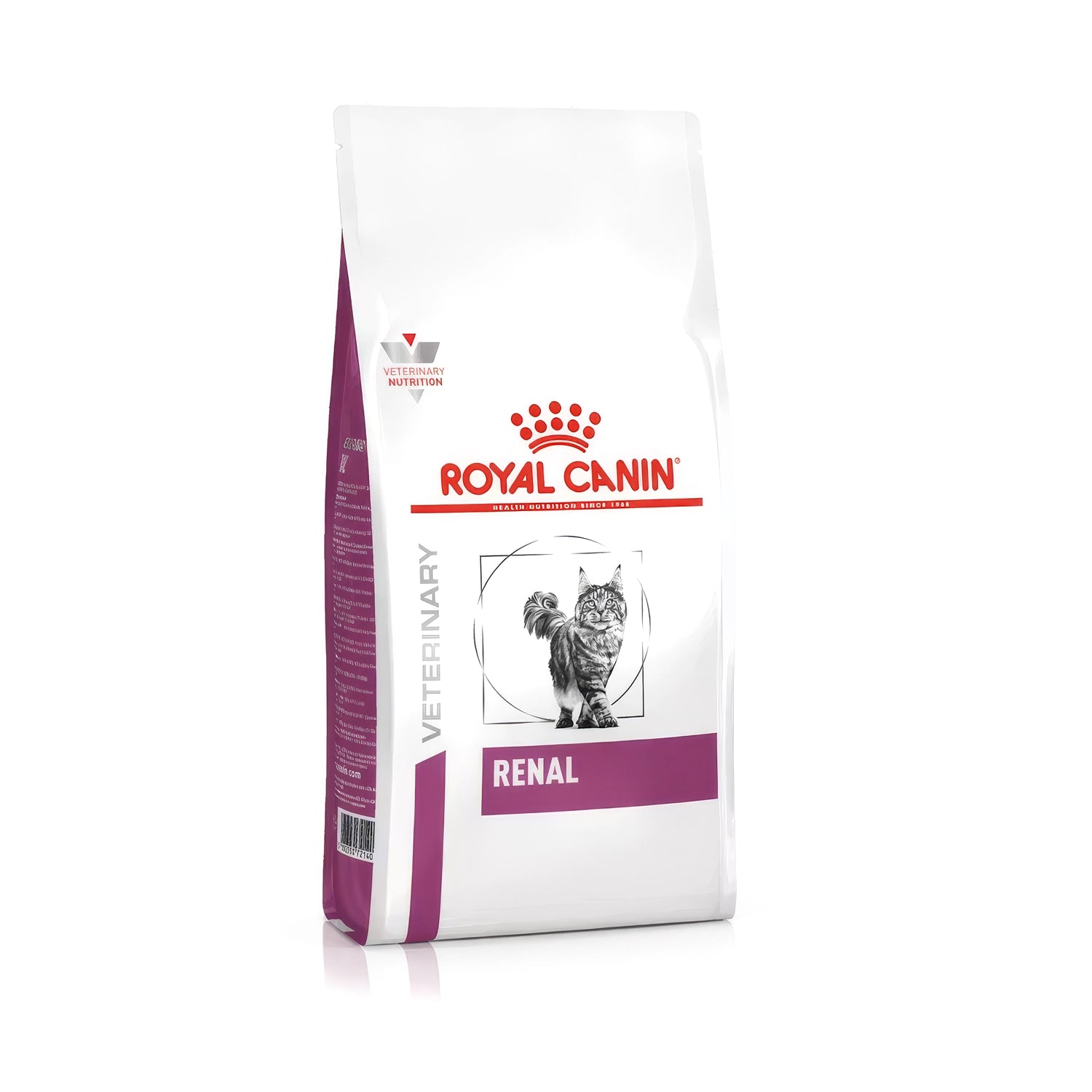 Royal Canin Renal para Gatos alimento seco veterinario para salud renal, saco blanco con detalles morados y dibujo de gato