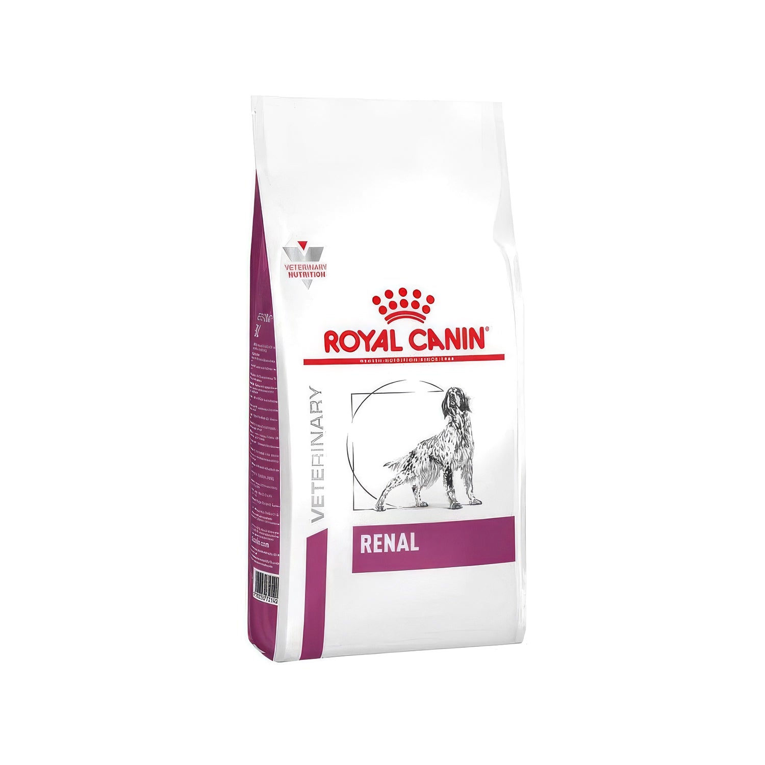 Royal Canin Renal para Perros alimento seco veterinario para salud renal, saco blanco con detalles morados y dibujo de perro