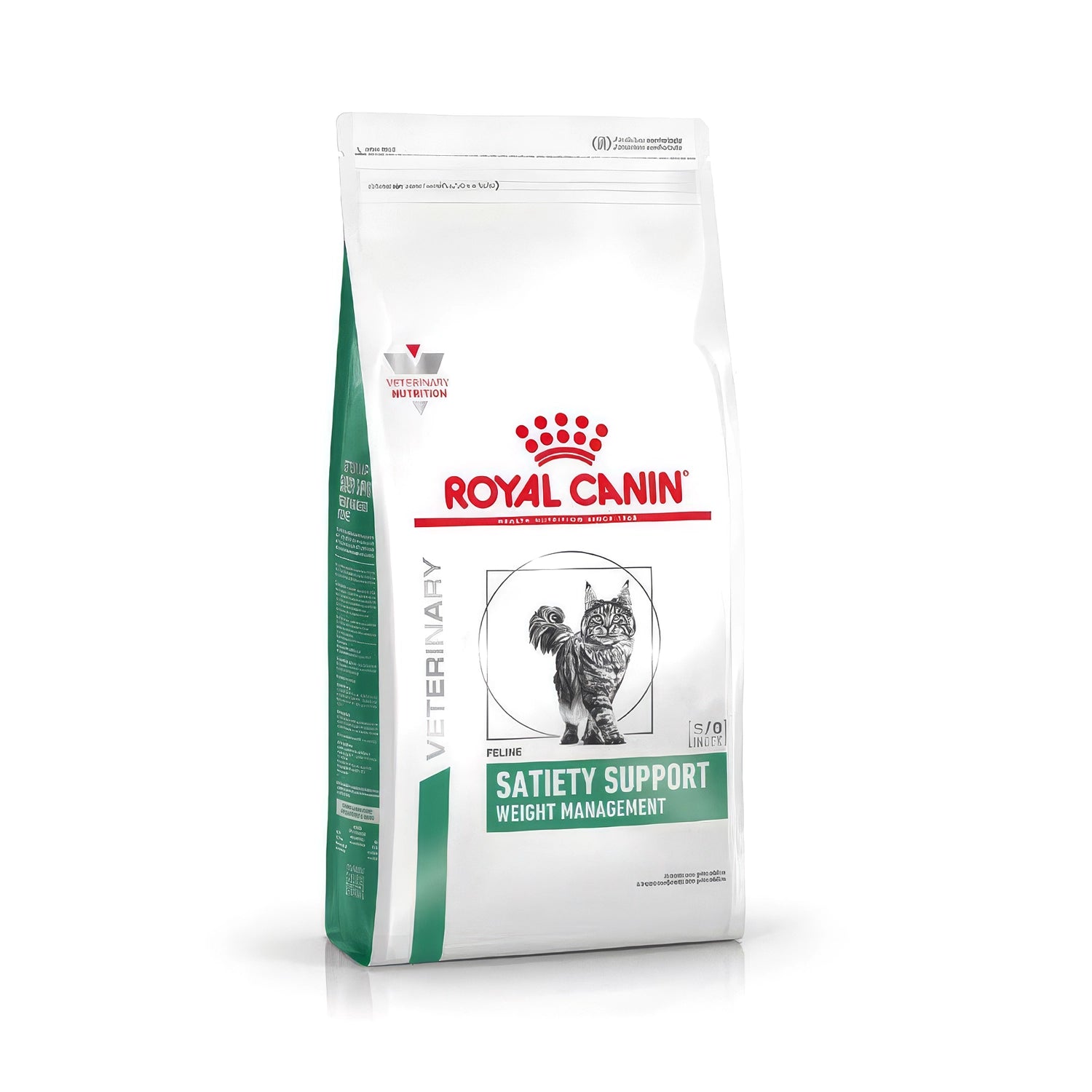 Royal Canin Satiety para Gatos alimento seco veterinario para control de peso, saco blanco con detalles verdes y gato