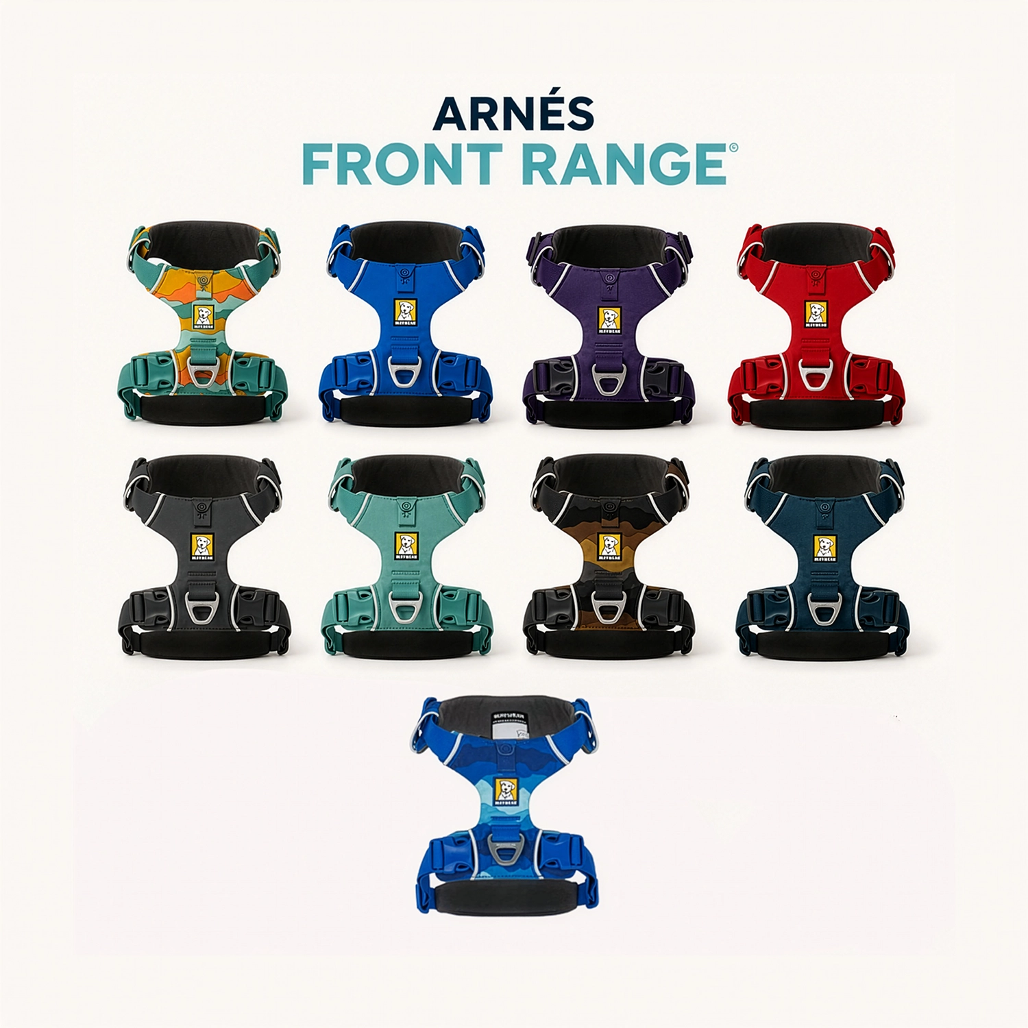 Arnés para Perros "Front Range" Ruffwear, con acolchado, cuatro puntos de ajuste y anillo metálico para correa.