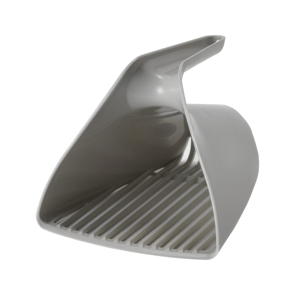 Pala Scoop & Sift Moderna color gris con diseño profundo y rejilla filtrante, ideal para retirar residuos del arenero.