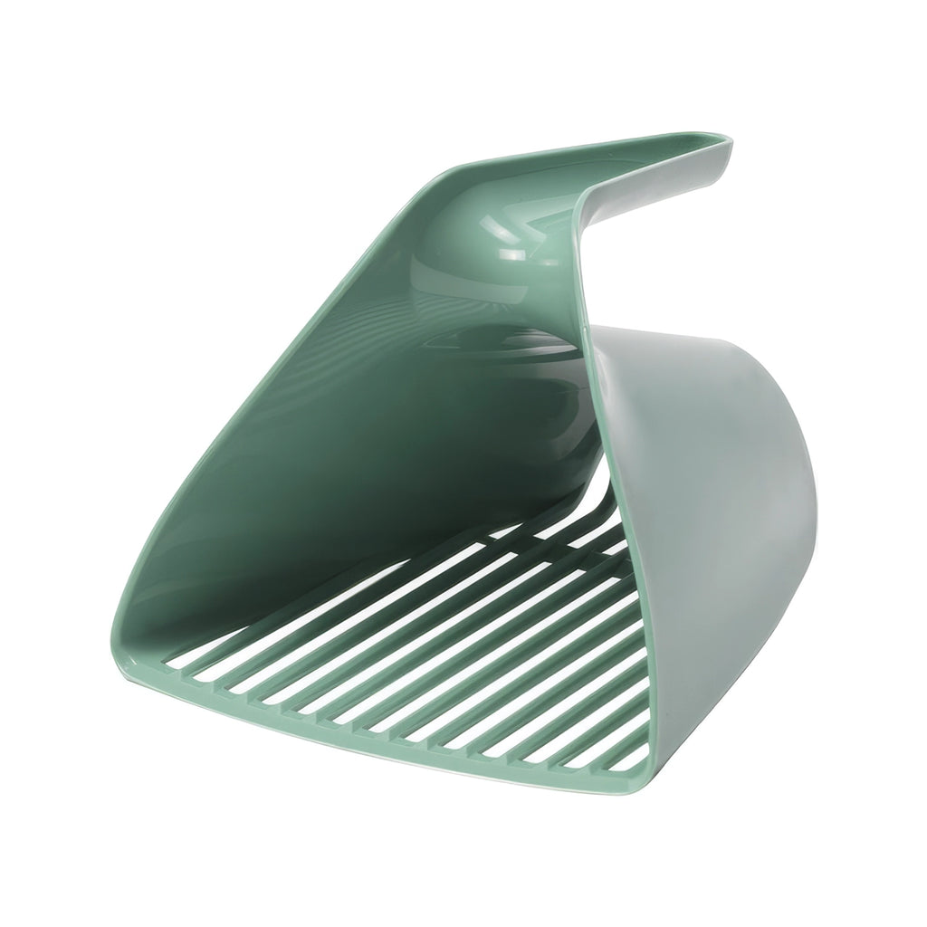 Pala Scoop & Sift Moderna color verde con diseño profundo y rejilla filtrante, ideal para retirar residuos del arenero.