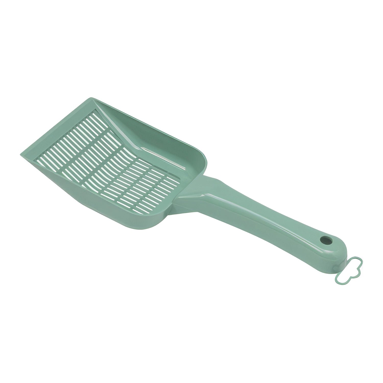 Pala Scoopy Small Grid Moderna color verde con rejilla de filtrado fino, mango largo y gancho para limpieza de arenero.