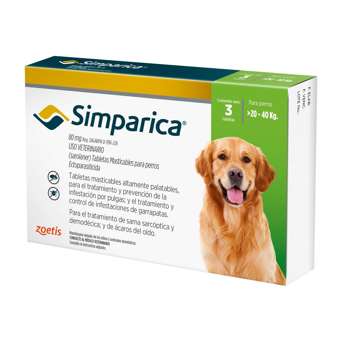 Simparica Antiparasitario para Perros - 3 comprimidos 