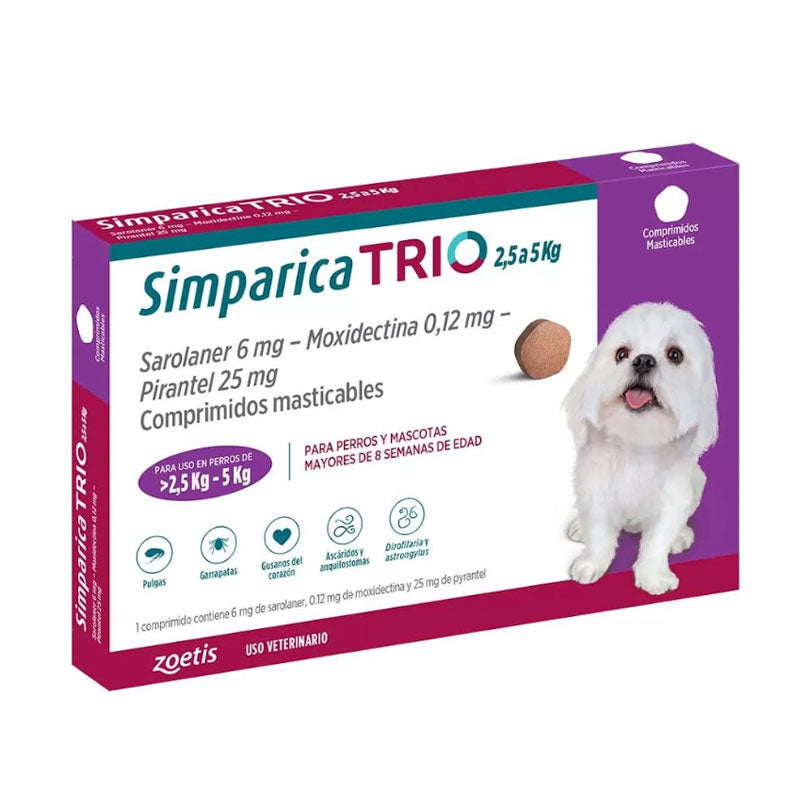 Simparica Trio Zoetis 3 Comprimidos - 2,5 a 5 kg