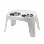 Comedero y Bebedero Elevado Skybar Moderna color blanco, soporte elevado con dos bowls de acero inoxidable para mascotas.