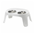 Comedero y Bebedero Elevado Skybar Moderna color blanco, soporte elevado con dos bowls de acero inoxidable para mascotas.