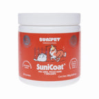SuniCoat Suplemento Alimenticio para Piel y Pelaje en envase con gomitas para perros y gatos de piel saludable.