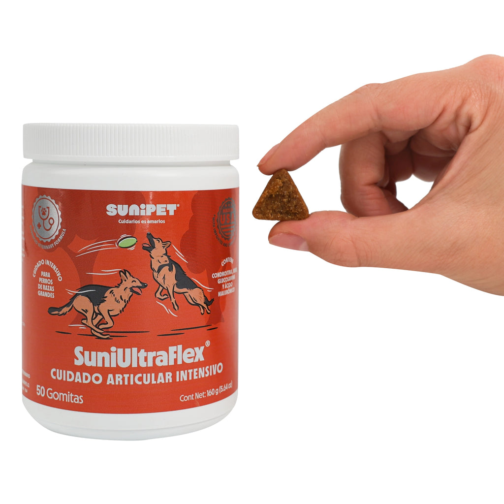 SuniUltraFlex Suplemento para Cuidado Articular Intensivo en gomitas para perros, apoyo de articulaciones y movilidad.
